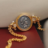 Simple Retro Lucky Goddess Silver Coin Bracelet - floysun