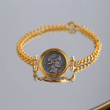 Simple Retro Lucky Goddess Silver Coin Bracelet - floysun