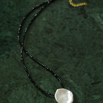 Single Large Petal Baroque Pearl Black Spinel Necklace - floysun