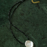 Single Large Petal Baroque Pearl Black Spinel Necklace - floysun