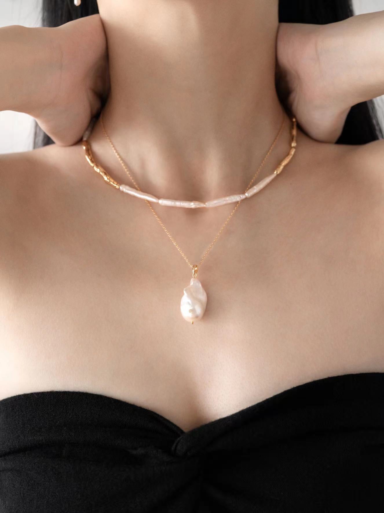 Streamer Toothpick Baroque Pearl Necklace - floysun