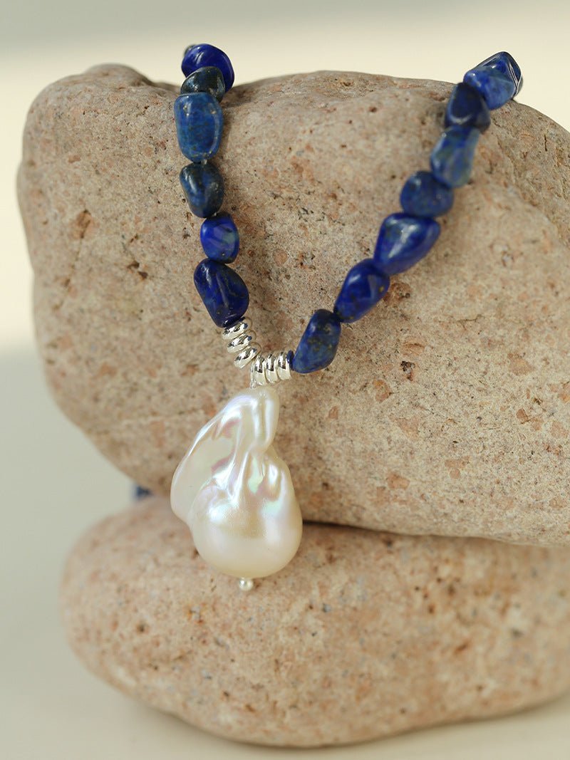 Stunning Lapis Lazuli Baroque Pearl Pendant Necklace - floysun
