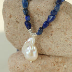 Stunning Lapis Lazuli Baroque Pearl Pendant Necklace - floysun