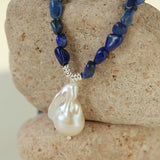 Stunning Lapis Lazuli Baroque Pearl Pendant Necklace - floysun