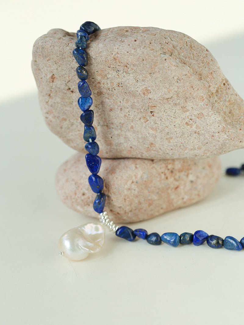 Stunning Lapis Lazuli Baroque Pearl Pendant Necklace - floysun
