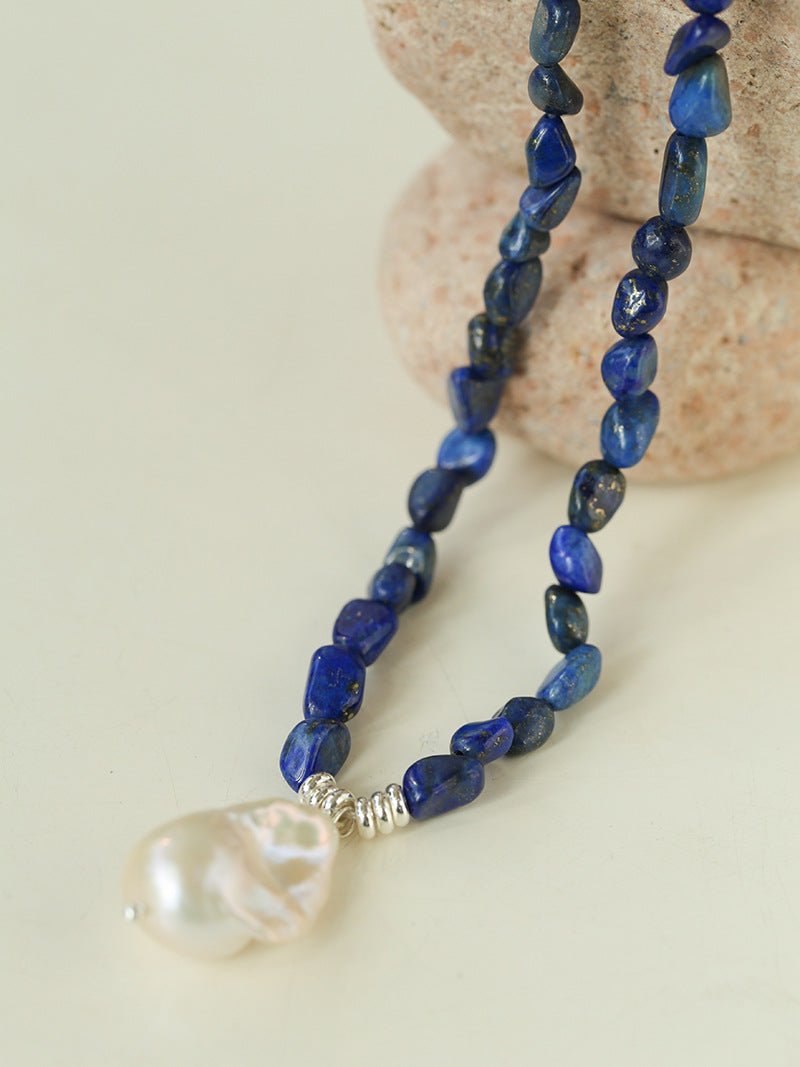 Stunning Lapis Lazuli Baroque Pearl Pendant Necklace - floysun
