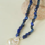 Stunning Lapis Lazuli Baroque Pearl Pendant Necklace - floysun