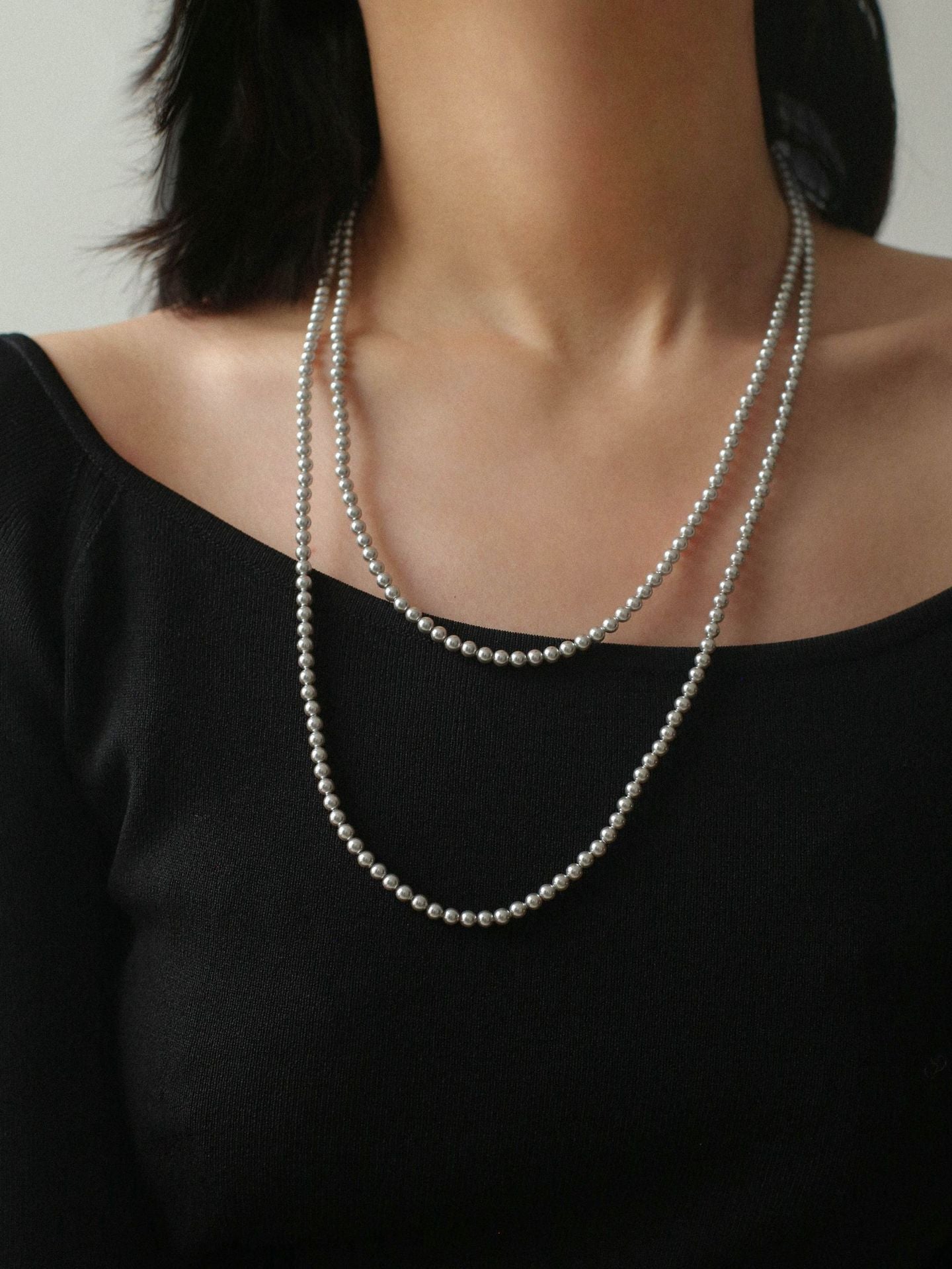 Swarovski Grey 4mm Pearl Long Necklace - floysun