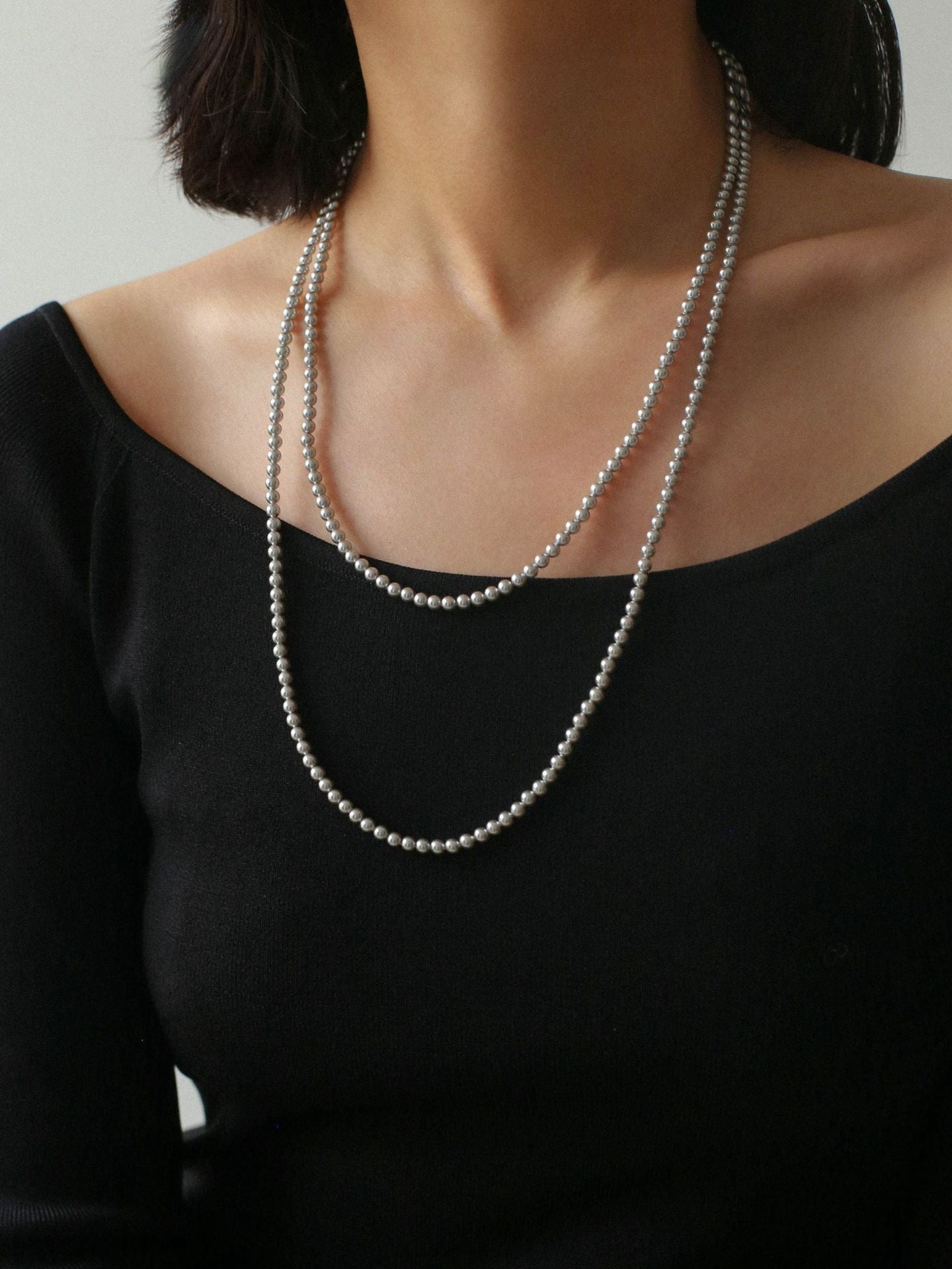 Swarovski Grey 4mm Pearl Long Necklace - floysun