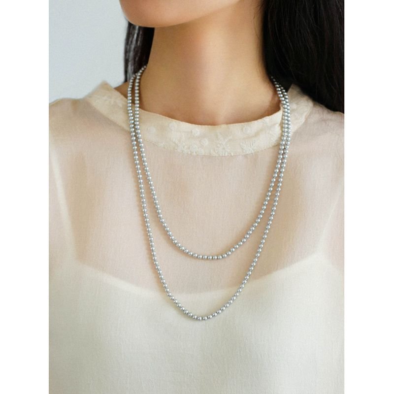Swarovski Grey 4mm Pearl Long Necklace - floysun