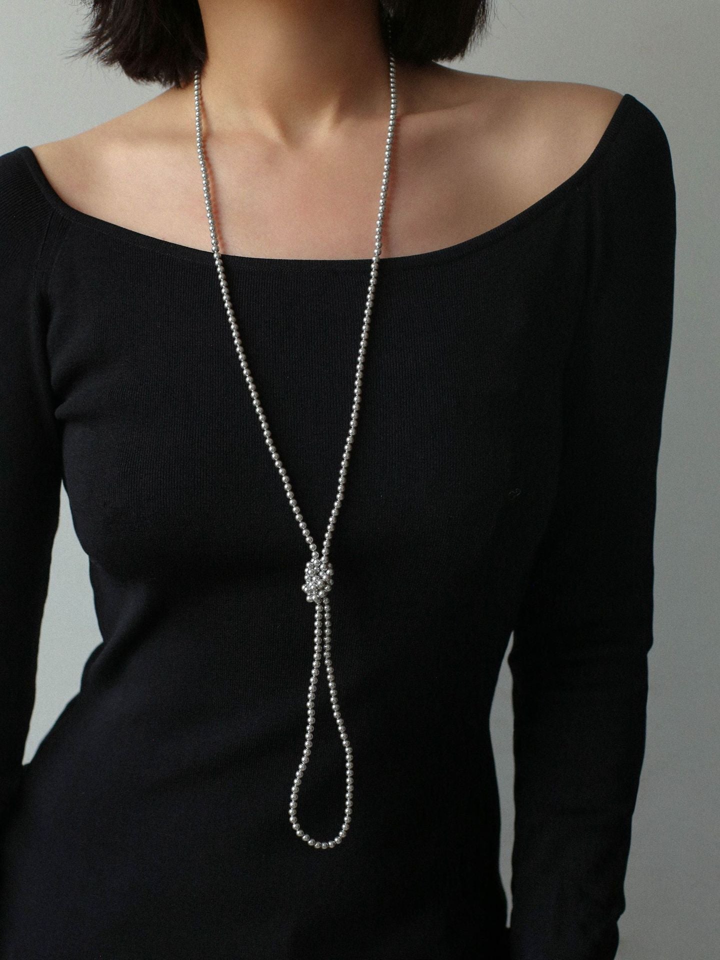 Swarovski Grey 4mm Pearl Long Necklace - floysun