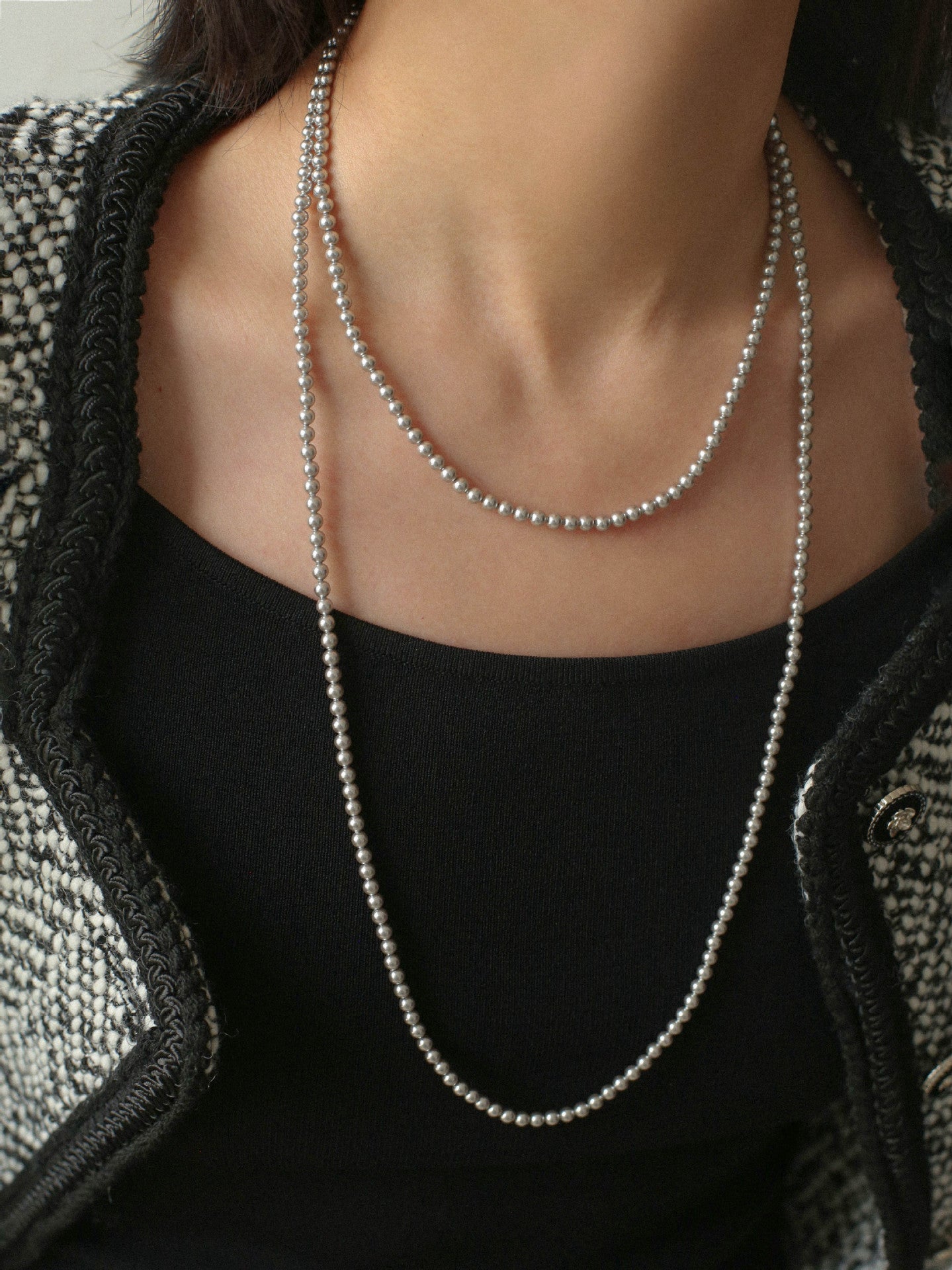 Swarovski Grey 4mm Pearl Long Necklace - floysun