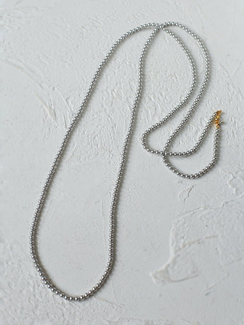 Swarovski Grey 4mm Pearl Long Necklace - floysun