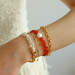 Timeless Elegance: Red Agate and Baroque Pearl Bracelet - floysun