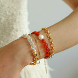 Timeless Elegance: Red Agate and Baroque Pearl Bracelet - floysun