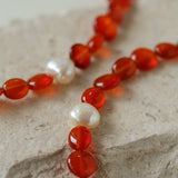 Timeless Elegance: Red Agate and Baroque Pearl Bracelet - floysun