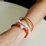 Timeless Elegance: Red Agate and Baroque Pearl Bracelet - floysun