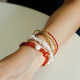 Timeless Elegance: Red Agate and Baroque Pearl Bracelet - floysun