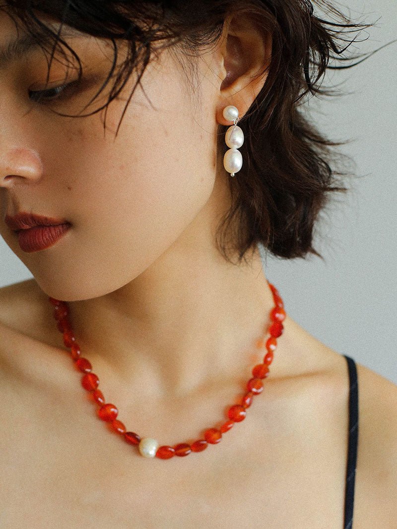 Timeless Elegance: Red Agate and Baroque Pearl Fusion - floysun