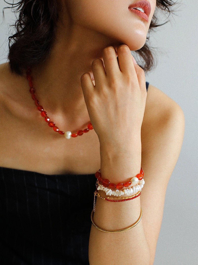 Timeless Elegance: Red Agate and Baroque Pearl Fusion - floysun