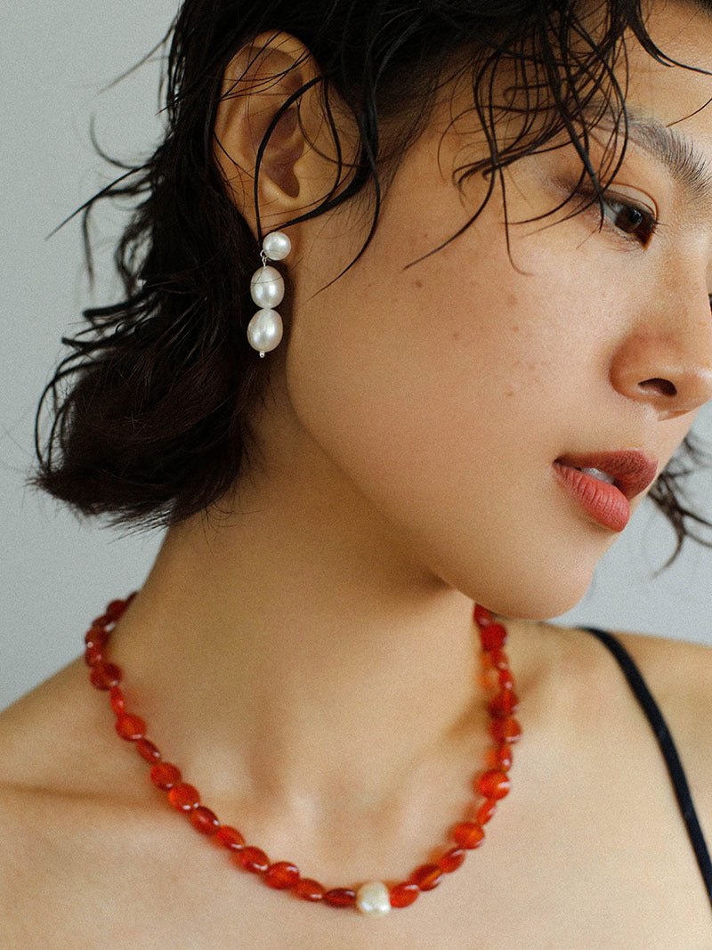 Timeless Elegance: Red Agate and Baroque Pearl Fusion - floysun