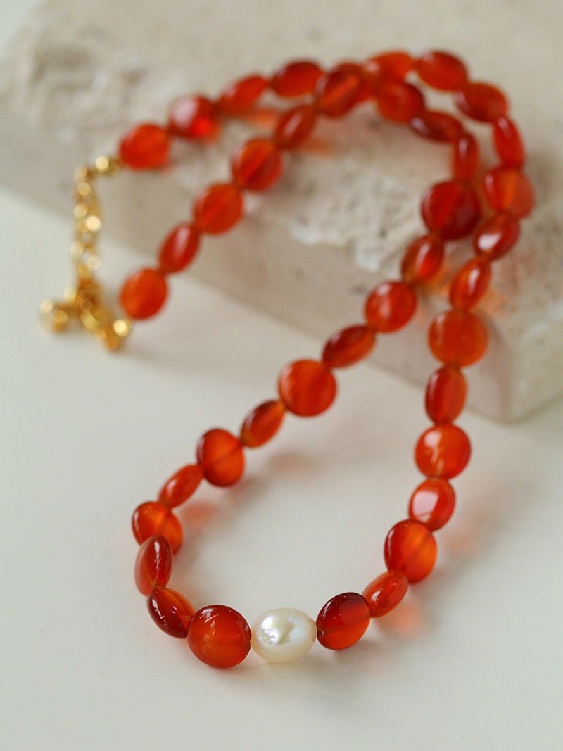 Timeless Elegance: Red Agate and Baroque Pearl Fusion - floysun