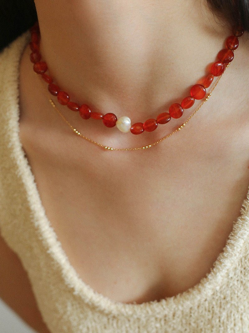 Timeless Elegance: Red Agate and Baroque Pearl Fusion - floysun