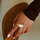 Vintage Floral Orb Fish-Tail Baroque Pearl Rings - floysun