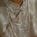 Vintage Layered Long Natural Pearl Necklace - floysun
