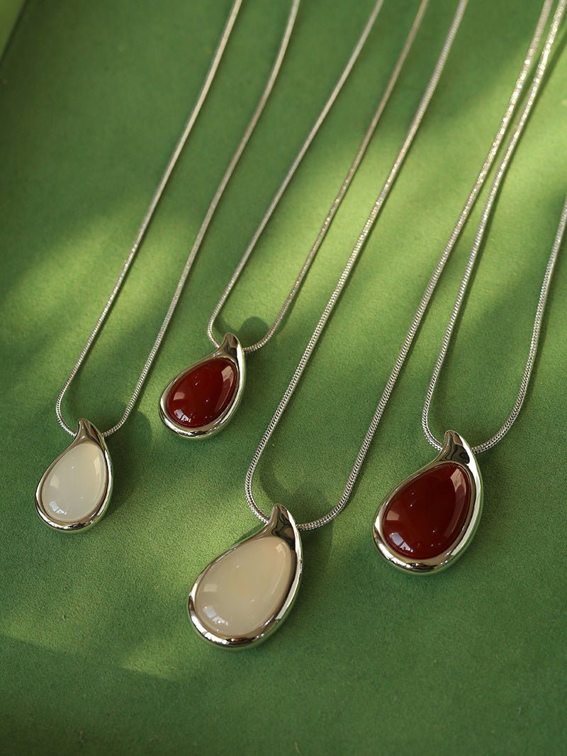 Waterdrop White Agate Red Onyx Long Pendant Necklace - floysun