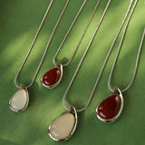Waterdrop White Agate Red Onyx Long Pendant Necklace - floysun