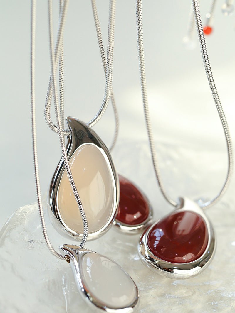Waterdrop White Agate Red Onyx Long Pendant Necklace - floysun