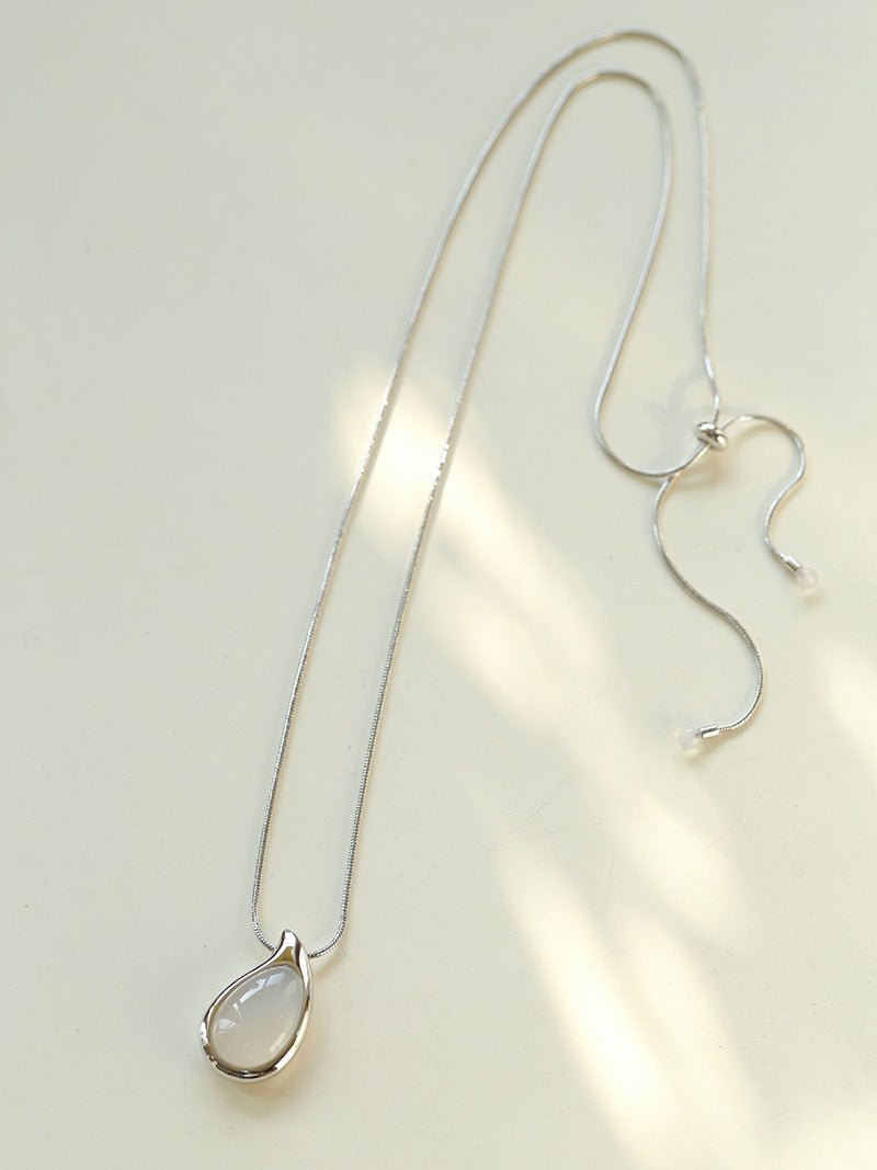 Waterdrop White Agate Red Onyx Long Pendant Necklace - floysun