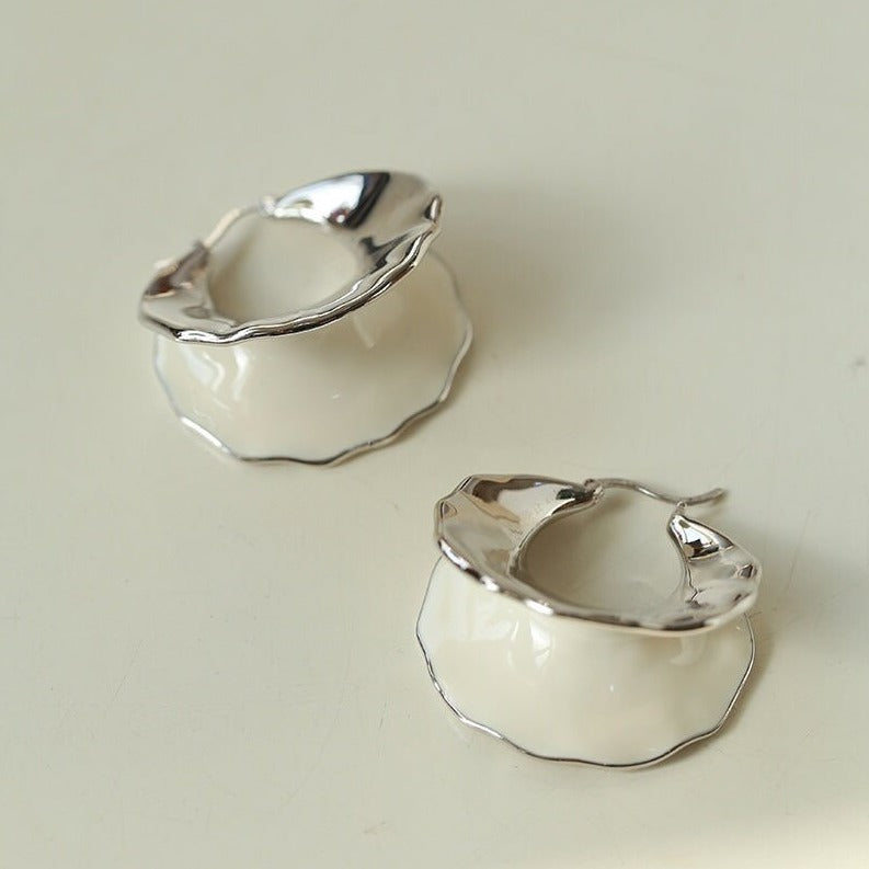Whipped Cream Texture Enamel Silver Earrings - floysun