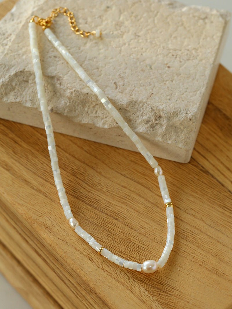 White Mother of Fritillary Pearl Necklace - floysun