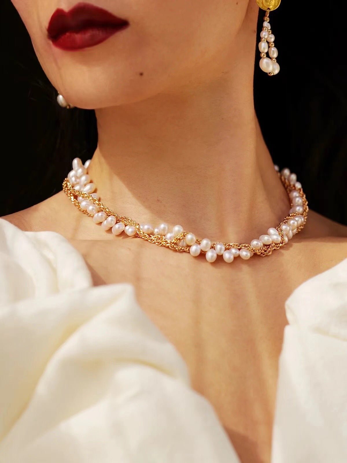 Wrapped Chain Wheat Ear Pearl Necklace - floysun