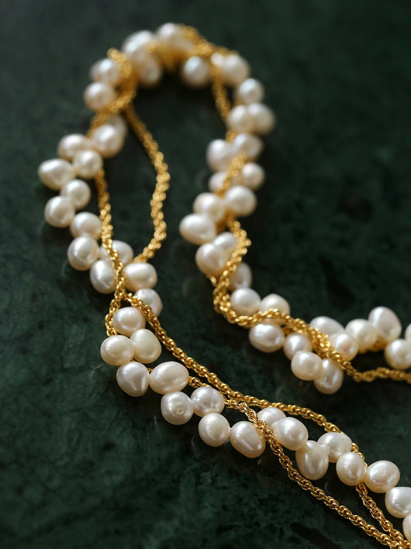 Wrapped Chain Wheat Ear Pearl Necklace - floysun