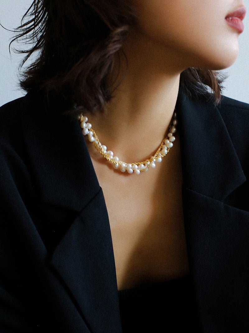 Wrapped Chain Wheat Ear Pearl Necklace - floysun