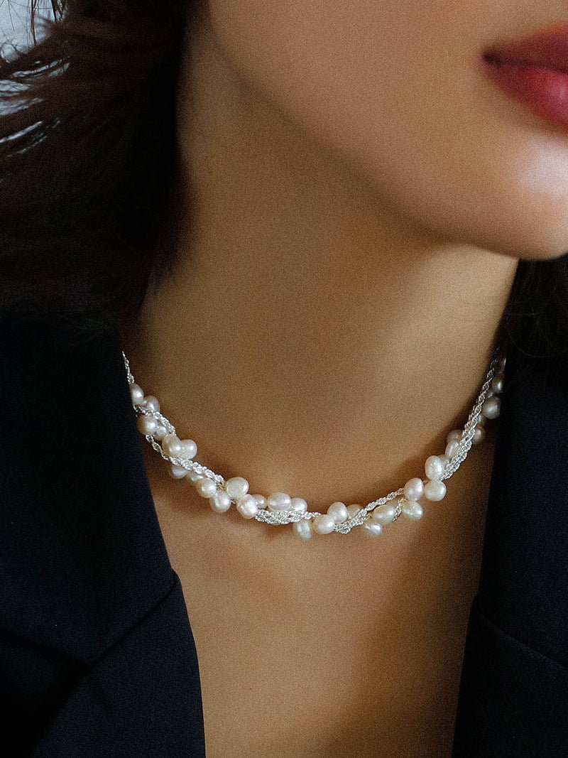 Wrapped Chain Wheat Ear Pearl Necklace - floysun