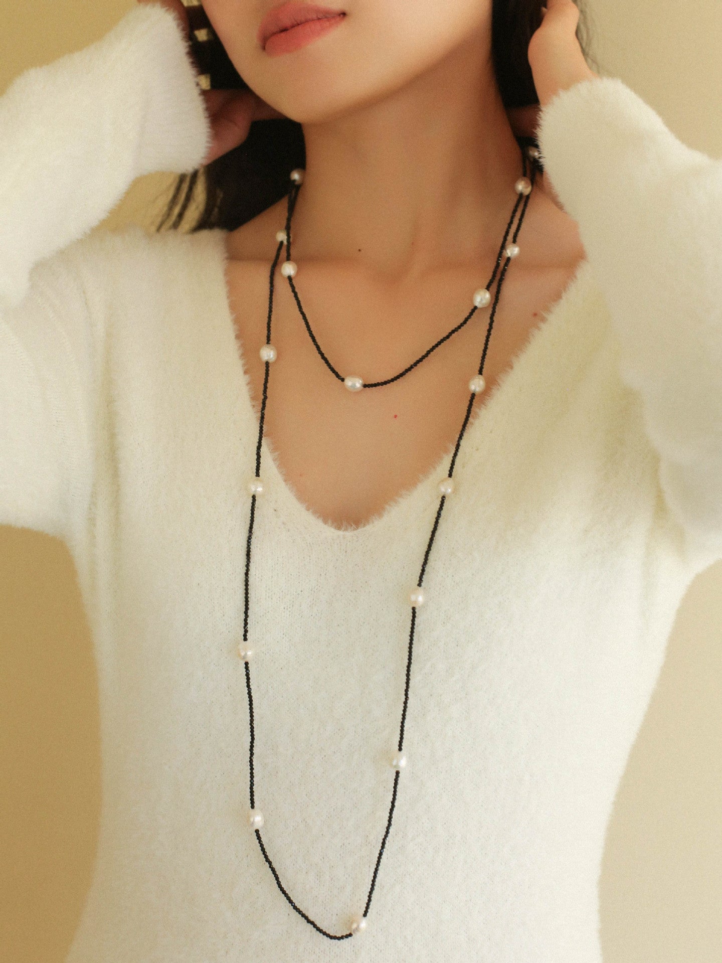 Wrinkled Baroque Black Spinel Long Necklaces - floysun
