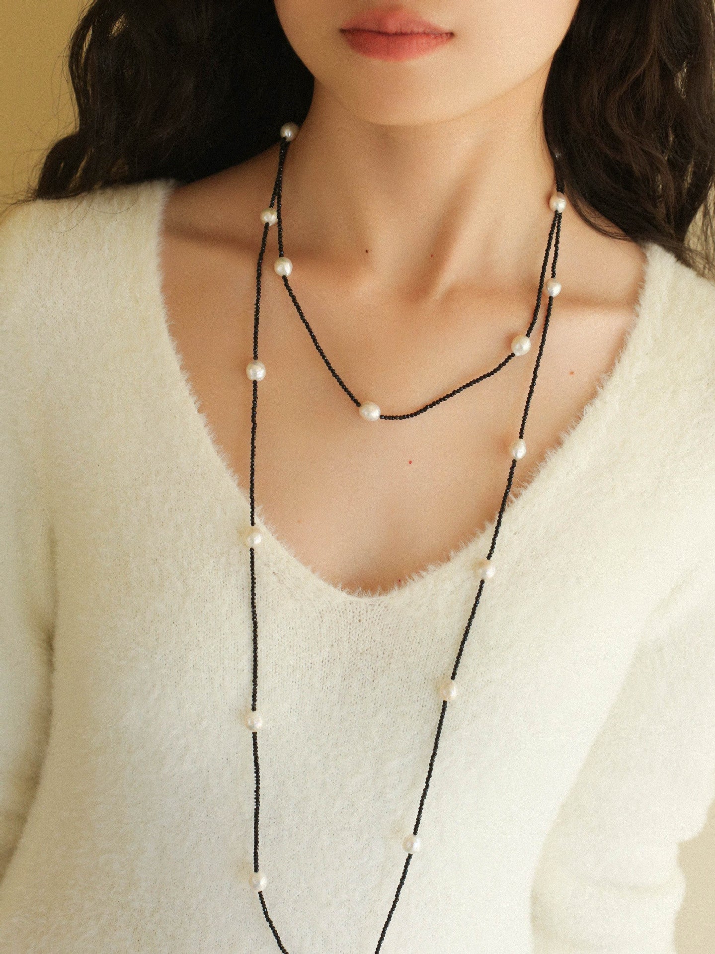 Wrinkled Baroque Black Spinel Long Necklaces - floysun