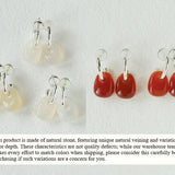 Oval Natural Red Agate And White Agate C-Shaped Earrings