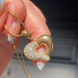 Vintage Two-tone Heart High Carbon Diamond Pendant Necklace