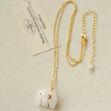 Auspicious Elephant Collection White Jade Elephant Pendant Chian Necklace