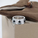Designer Curved Black Onyx & Deer Antler Stone Band Ring - Narrow