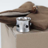 Designer Curved Black Onyx & Deer Antler Stone Band Ring - Wide