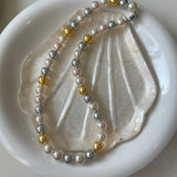 10mm Mixed-Tone Round Artificial Pearl Necklace - floysun