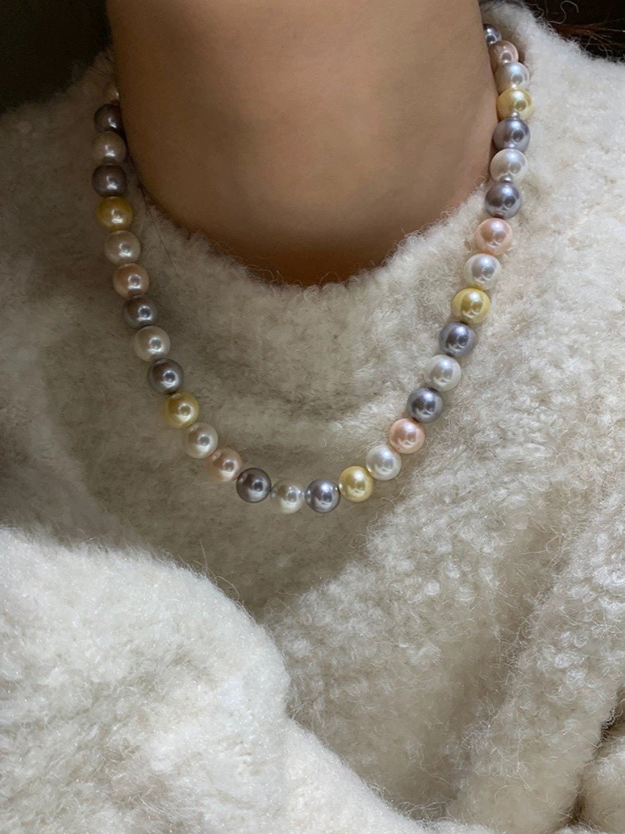 10mm Mixed-Tone Round Artificial Pearl Necklace - floysun