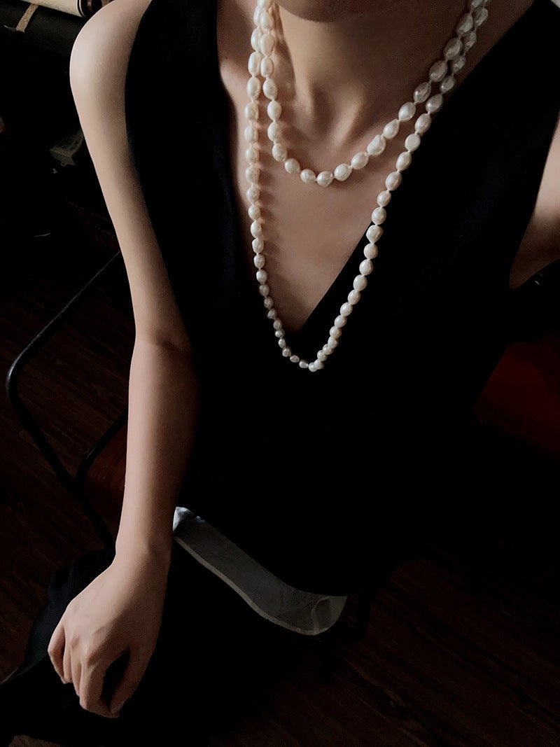 114cm Infinite Wrap Baroque Pearl Necklace - Versatile Natural Freshwater Pearl Chain - floysun
