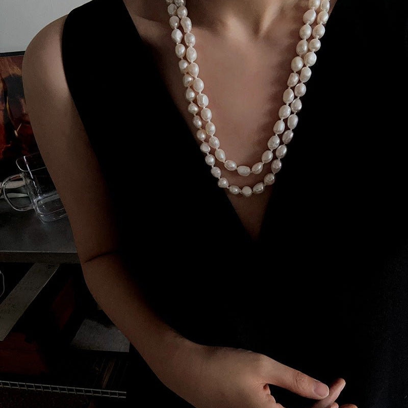 114cm Infinite Wrap Baroque Pearl Necklace - Versatile Natural Freshwater Pearl Chain - floysun